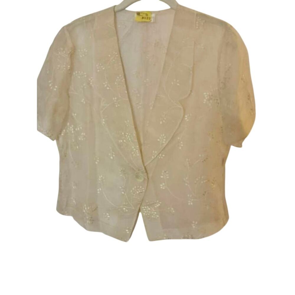 Vintage Talbot 100% Silk Organza Embroidered Bolero Short Sleeves Jacket sz. S-M